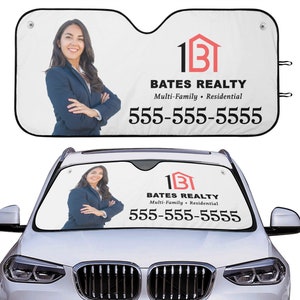 Realtor Advertising Sun Shade Car Accessories Promo Seat Cover for Vehicle Personalized Real Estate Business Logo Auto Custom Truck Van SUV