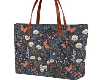 Cottage Core Tote Bag Cute Whimsical Handbag Cottagecore Monarch Butterfly Shoulder Bag Floral Large Boho Womens Purse Trending Gift Ideas