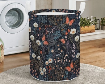 Cottage Core Laundry Basket Round Hamper Monarch Butterfly Gift for Her Whimsical Witchy Farmhouse Garden Themed Trending Ideas Popular