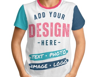Custom All Over Print Shirt Design Your Own Polyester T-Shirt Text Logo Image Photo Monogram Quote Customized Front Back & Sleeves Small Biz