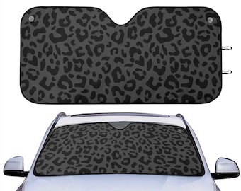 ブラックレオパード柄サンシェード 車 SUV用 ダークグレー チーター柄 サンブロッカー スクリーンシェード フロントガラス ゴシック調 サファリ アニマルプリント 新米ドライバーへのギフト