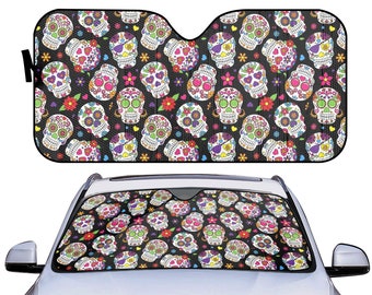 Sugar Skulls Sun Shade for Vehicles Day of the Dead Auto Sunshade Dia de los Muertos Windshield Visor Screen Holiday Gift New Car Driver