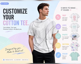 Custom AOP Cotton Shirt All Over Print Personalized Classic TShirt w Any Color Text Logo Image Photo Pattern