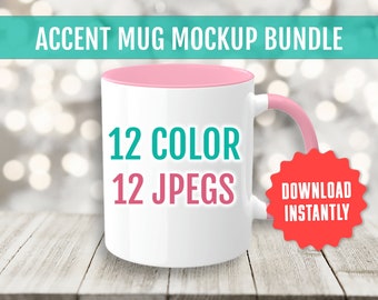 Accent Color Mug Mockup Bundle, 12 JPEG Mug Handle and Rim Mockup Files, Generic 2-Tone Coffee Cup, Instant Digital Download Commercial Use