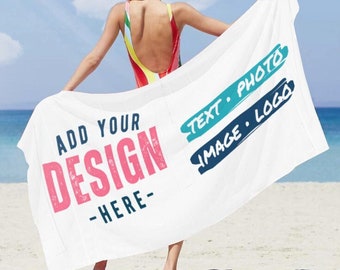 Custom Beach Towel Photo Image Logo Text Personalized Extra Large Bath Towels 28" x 59" Hypoallergenic Beach Blanket Summertime Gift Idea