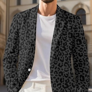 Black Leopard Suit Jacket Cheetah Spots Blazer for Men or Women Novelty Gift Safari Animal Print Sport Coat for Him and Her Leopard Lovers