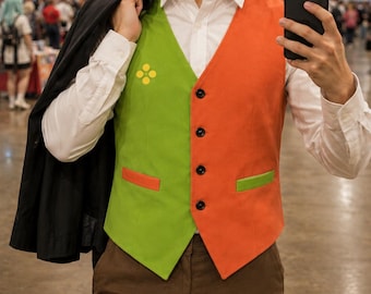 Chaleco de inspiración floral, chaleco bicolor naranja y verde para cosplay