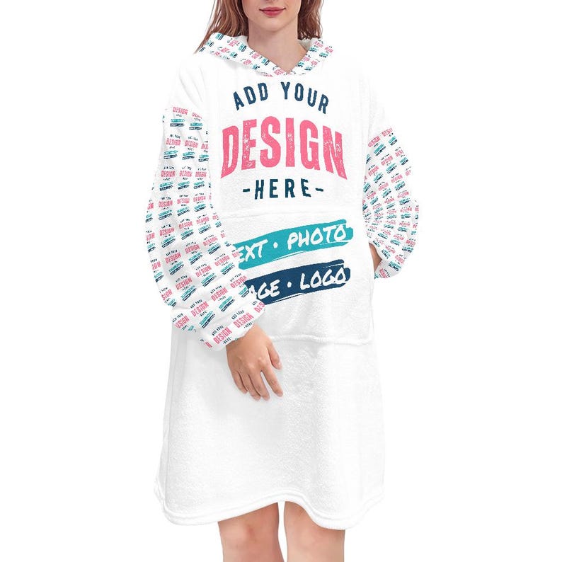 Custom Oversized Hoodie Unisex Personalized Hooded Flannel Sweatshirt Any Color Photo Pattern Logo Text Dress Hoodie Pullover Blanket image 3