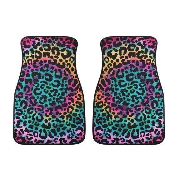 Tapis De Sol Voiture Imprimé Léopard Rose - Lot De 4 (2 Avant, 2 Arrière) - Polyester Antidérapant - Protection Et Déco Intérieure