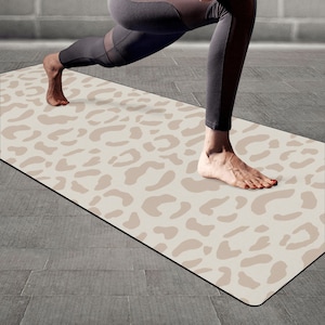 Pale Leopard Yoga Mat Rubber Pilates Natural Beige Animal Pattern Neutral Cute Print Tan Exercise Pad Workout Gear Yogi Gift for Yoga Lovers