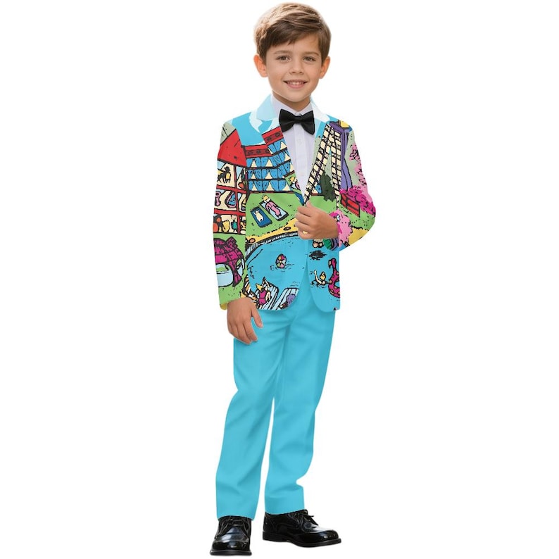 Kids Custom Suit Jacket and Pants 2 Piece Set Personalized Youth Blazer & Slacks Combo for Boys or Girls Any Color Logo Image Photo Pattern image 8