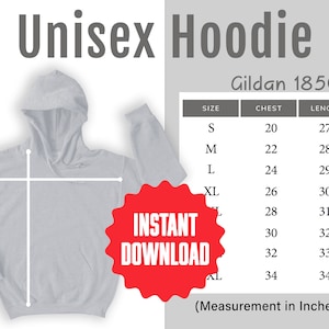 Gildan 18500 Hoodie Sweater Size Chart Mockup, Generic Unisex Grey Hooded Sweatshirt Sizing Guide, Instant Digital Download, Commercial Use