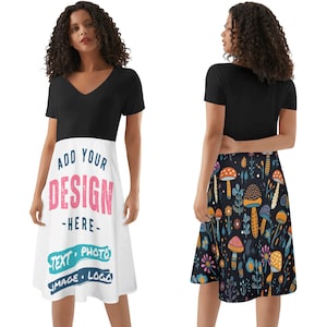 Frauen Custom Kleid mit V-Ausschnitt Schwarzes Top Rüschen Sommerkleid Personalisierter Rock Jede Farbe Text Logo Bild Foto Bild 1