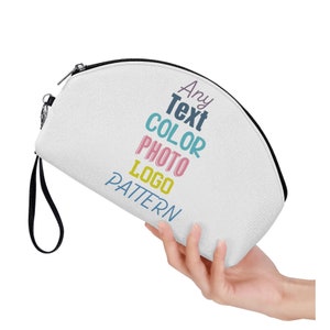 Bolsa de cosméticos curvada Bolsas de maquillaje personalizadas Diseñe su propio estuche de viaje de artículos de tocador personalizado Cualquier texto Logotipo Imagen Foto Patrón Color