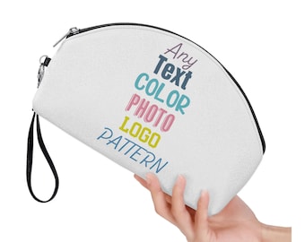 Curved Cosmetic Bag Personalized Makeup Bags Design Your Own Custom Toiletry Travel Case Any Text Logo Image Photo Pattern Color