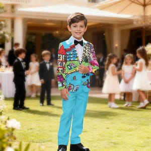 Kids Custom Suit Jacket and Pants 2 Piece Set Personalized Youth Blazer & Slacks Combo for Boys or Girls Any Color Logo Image Photo Pattern image 6