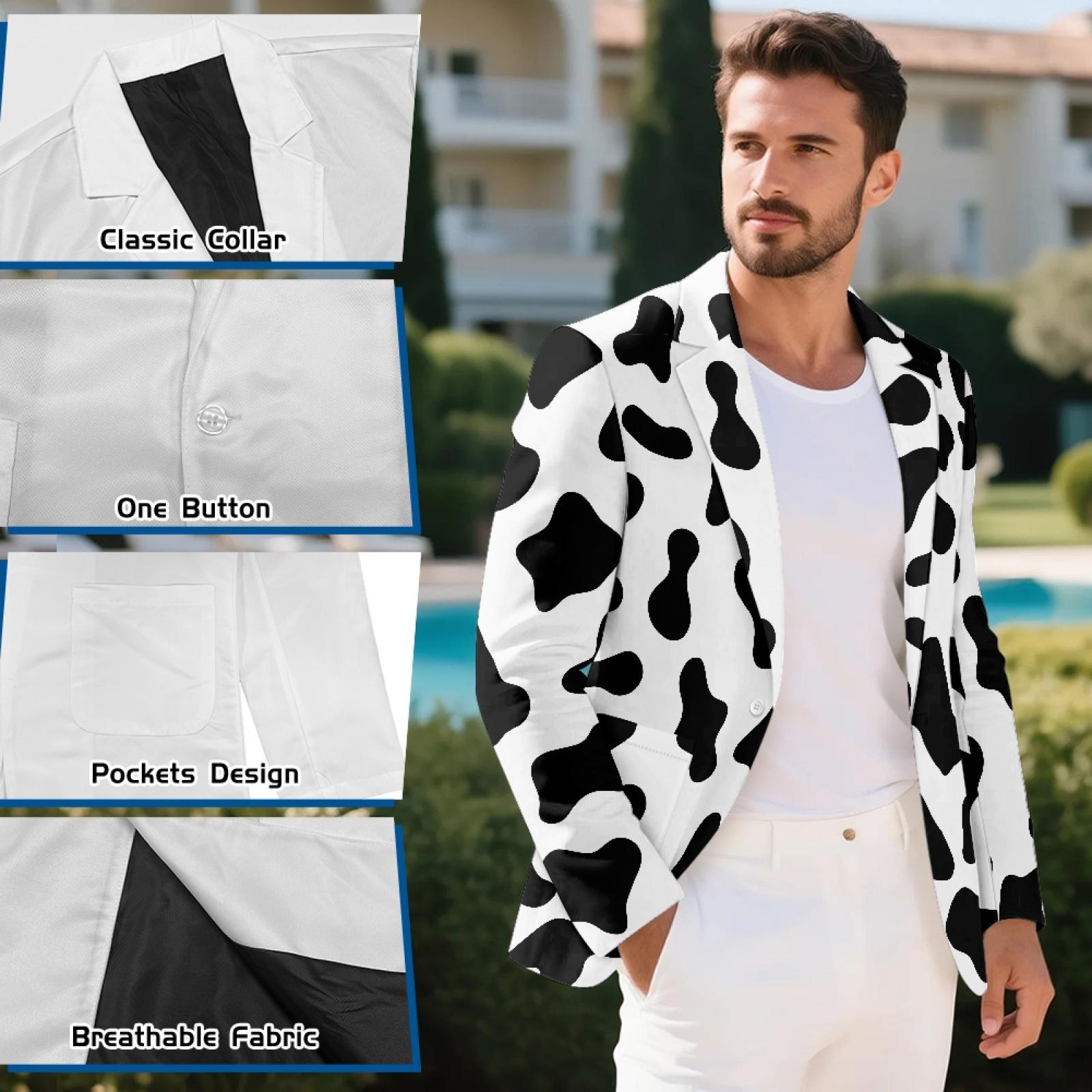 Cow Print Suit Jacket Black & White Cow Blazer for Men or Women 
