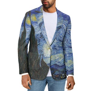 Starry Night Suit Jacket Vincent Van Gogh Blazer for Men or Women Novelty Gift Famous Painting Sport Coat for Him or Her Art Lovers Gifts