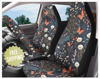 Cottage Core Seat Cover for Vehicle Monarch Butterfly Car Seat Cover Full Set and Accessories Green Foliage Whimsical Nature Garden Theme