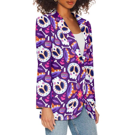 Purple Skull Blazer Dia De Los Muertos Suit Jacket Halloween