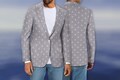 Jaws Mayor Suit Jacket Grey & White Anchor Blazer Nautical Pea Coat Navel Ship Captain for Men Women Novelty Gift Boat Ocean Lovers Sailor