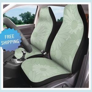 Retro Sage Green Car Seat Covers for Vehicle Floral Light Green Front Car Seat Cover for Vehicles Seat Protector Fits Most Bucket Seats