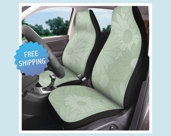 Retro Sage Green Car Seat Covers for Vehicle Floral Light Green Front Car Seat Cover for Vehicles Seat Protector Fits Most Bucket Seats