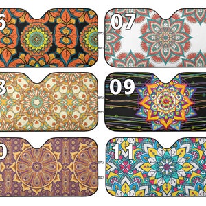 Mandala Car Sun Shade Cute Boho Auto Sunshade Stained Glass Sun Blocker Cute Vehicle Accessory New Car Owner Driver Gift Geometric Reflector