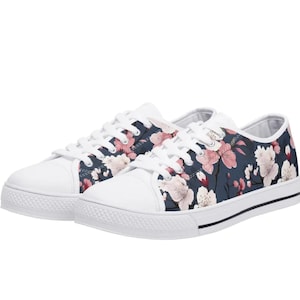 Chaussures fleurs de cerisier bleues montantes à fleurs pour femmes, baskets mignonnes, basses pour jeunes enfants, chaussures montantes pour filles, cadeau mignon de style Converse, asiatiques japonais