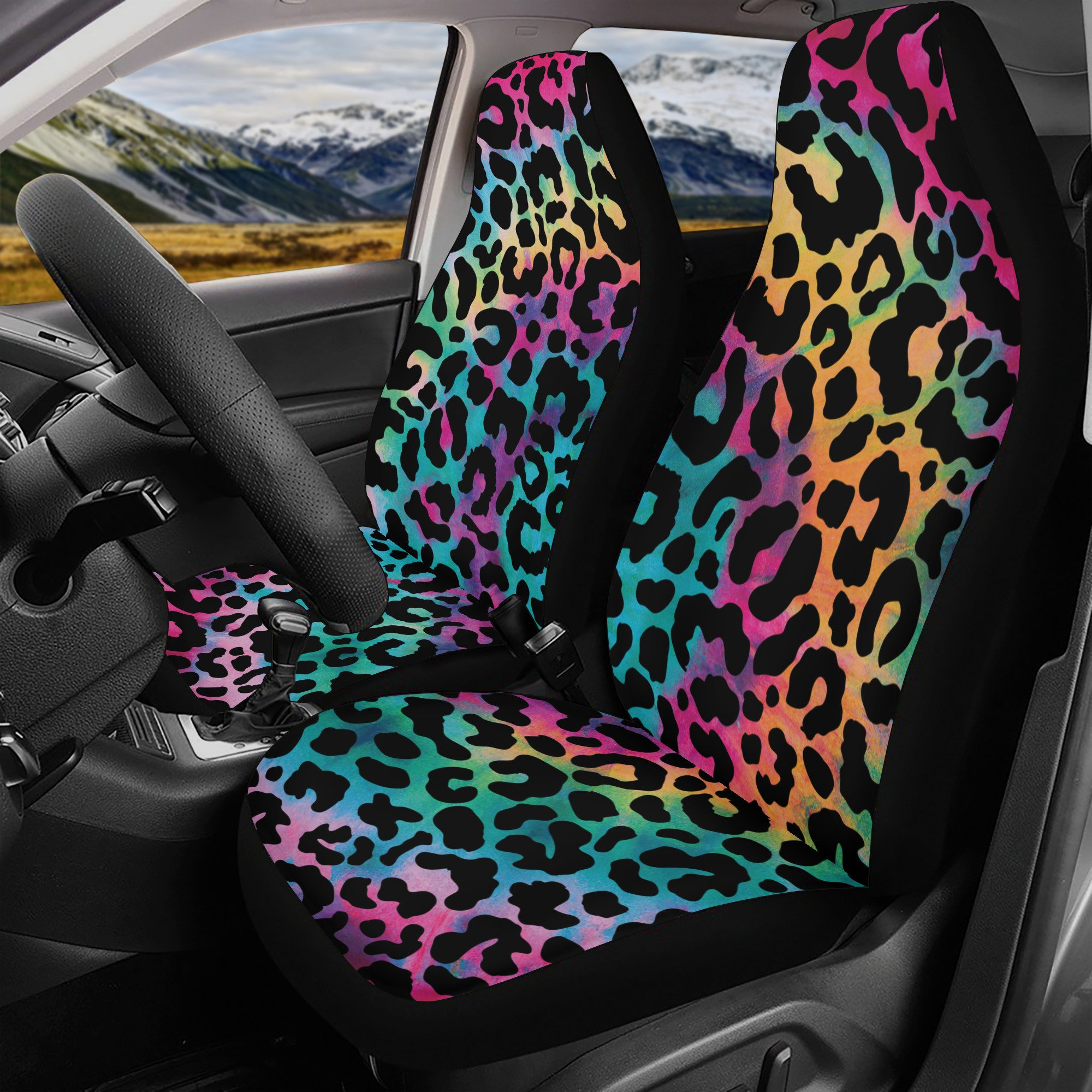 Pehede シートカバー カラフル ヒョウ柄 シームレスパターン ファッション エキゾチック ワイルドデザイン 手描き 丈夫 ユニバーサル フロントシートカバー 車 S ヒョウ柄 SVG、シームレスなジャガー柄パターン、チーター柄パターン