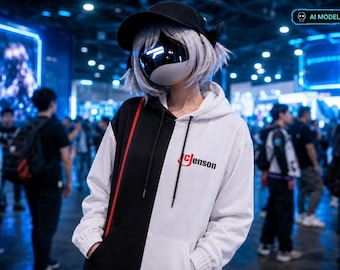 JC Jenson Hoodie, MD Inspired J Hoodie, Black & White Cosplay Hoodie, Character Inspired Pullover, JCJenson Anime Robot Aesthetic Sweatshirt