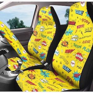 Comic Book Car Seat Cover for Vehicle Superhero Seat Protector for Comics Lover Fits Most Vehicle Bucket Seats SUV Truck Compatible