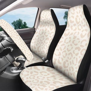 Pale Natural Leopard Car Seat Cover Set for Vehicle Front & Back Seat Cover Neutral Animal Print Leopard Fits Most Car SUV Truck Vans Wagons
