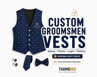 Custom Groomsmen Suit Vest, Personalized Wedding Waistcoat, Groom Party Vest, Photo Text Logo Pattern Formal Vest for Him