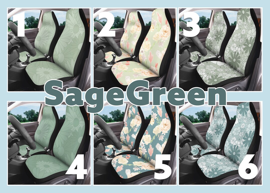 Sage Green Car Seat Covers for Vehicle Floral Light Green Car Seat Cover Truck Retro Seat