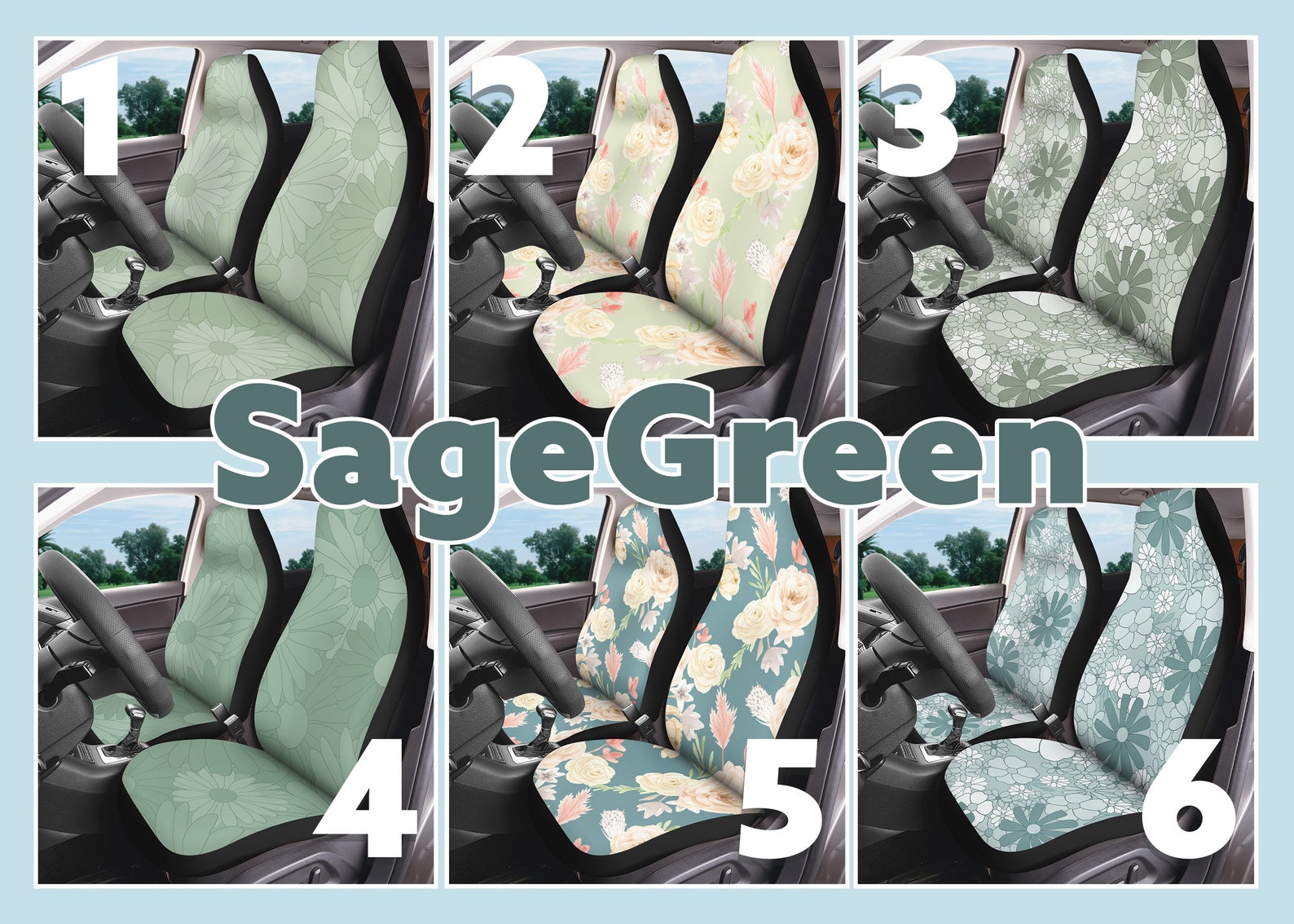 Sage Green Car Seat Covers for Vehicle Floral Light Green Car Etsy
