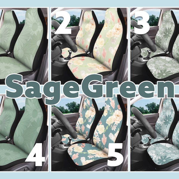 Sage Green Car Seat Covers for Vehicle Floral Light Green Car Seat Cover Truck Retro Seat Protector Fits Most Bucket Seats SUV Boho Flower