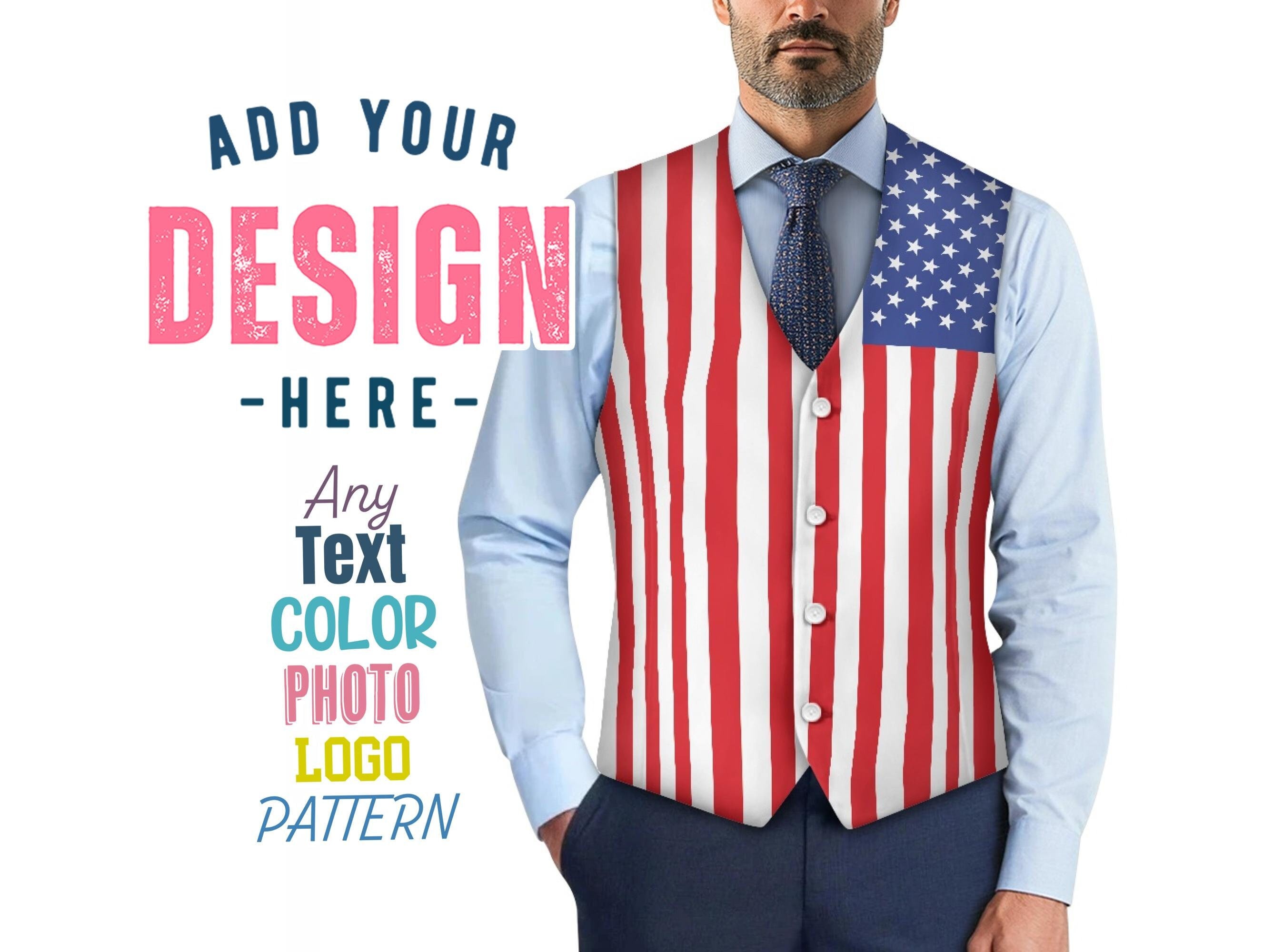Custom Vest for Suit Personalized Waistcoat for Wedding Formal Suit Vests for Him Matching Groomsmen Gift Any Color Photo Text Logo Pattern