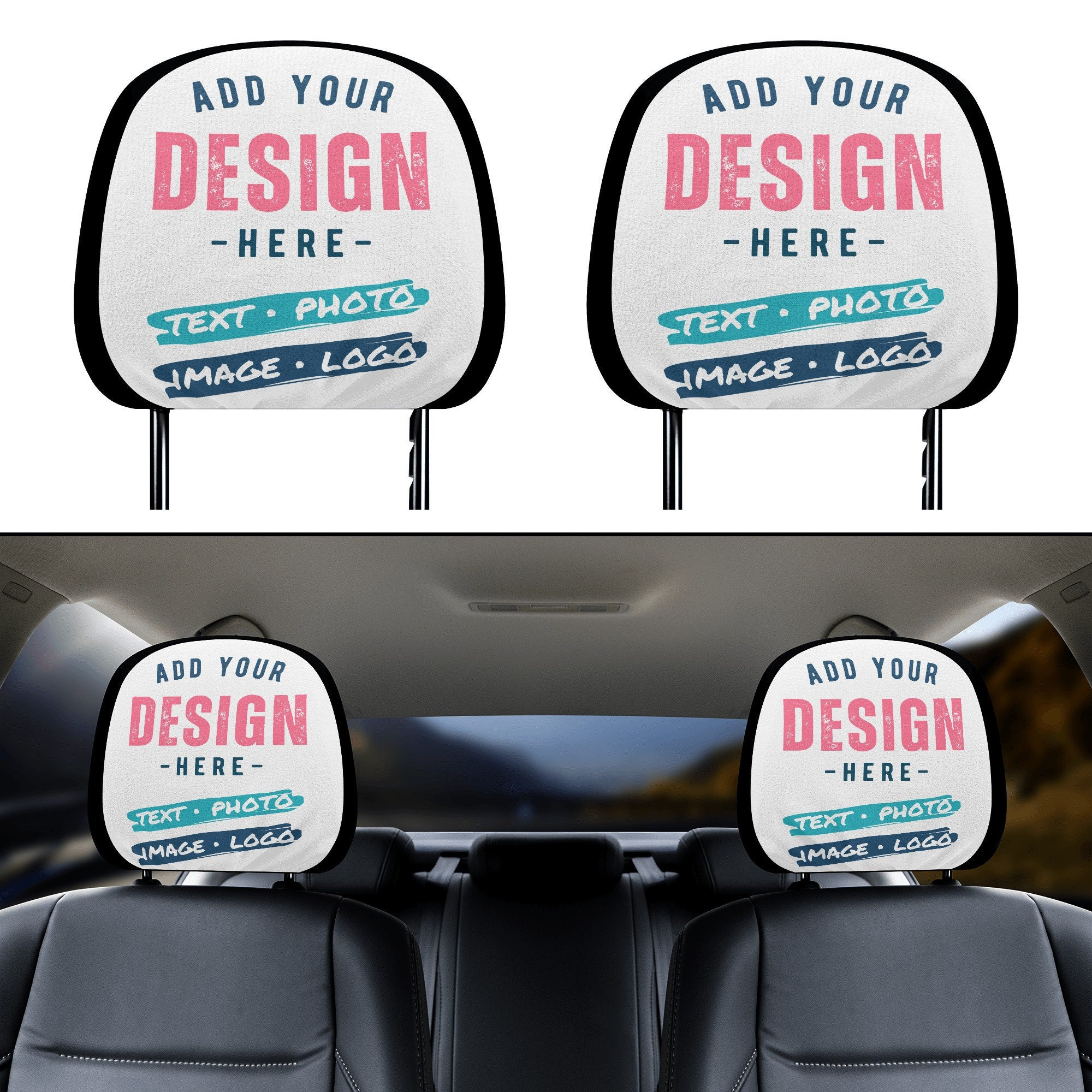 Personalised Car Seat Head Rest Covers Taxi Name Logo Business Advertisement