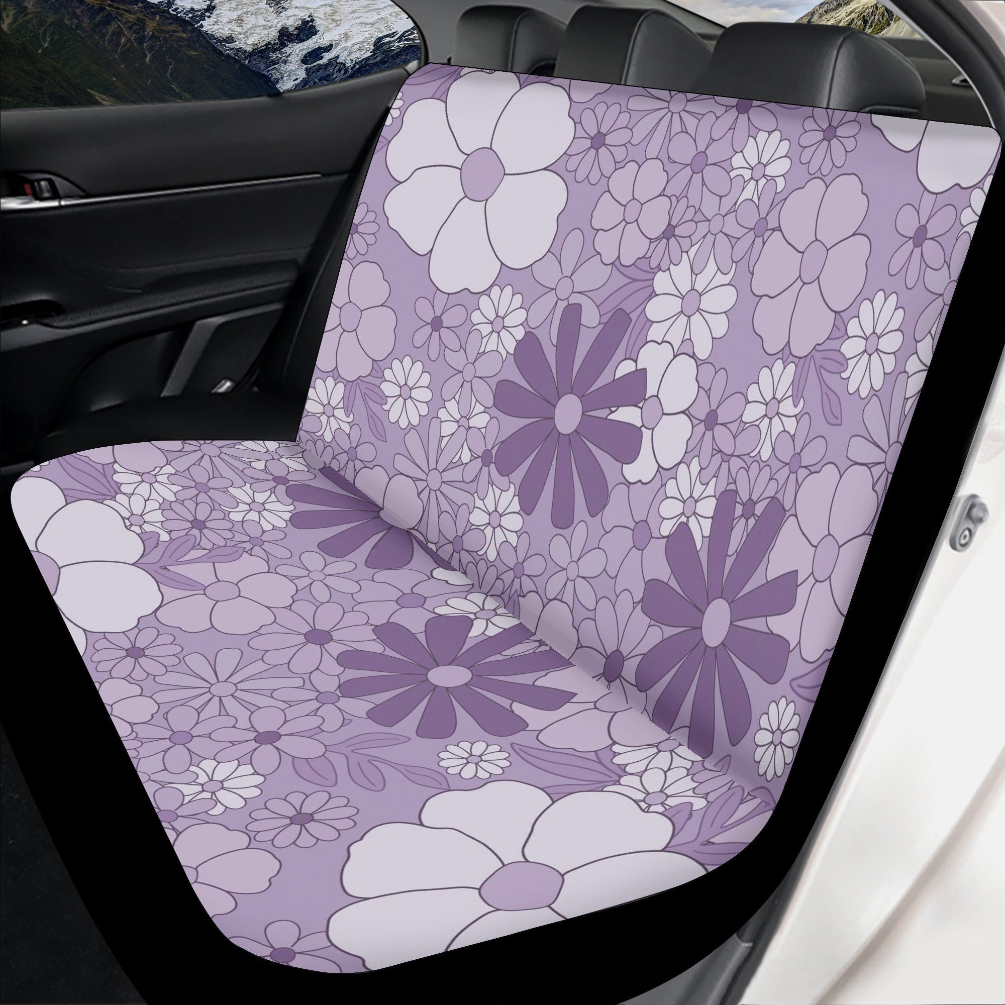 Funky Purple Car Seat Covers for Vehicle Boho Floral Lilac Car Seat ...