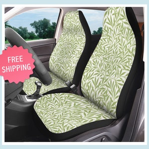 Green Plants Car Seat Covers for Vehicles Set of 2 Universal Seat Cover Protector Fits Most Vehicles Bucket Seats Truck Van SUV Leaves Grass