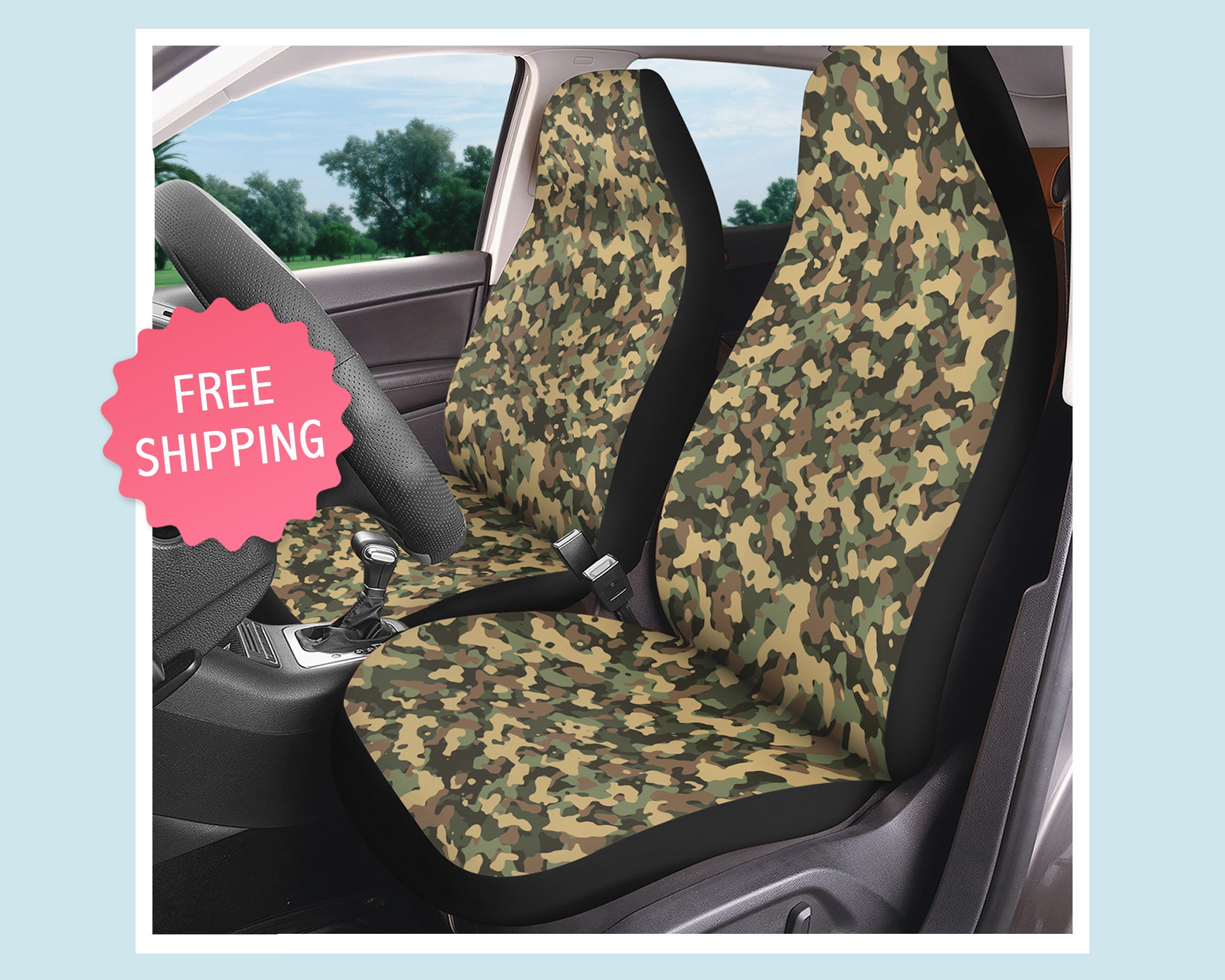 Buy Army Green Car Seat Covers Set of 2 Protectors Universal Fit Neutral  Military Solid Color SUV Bucket Seats Car Accessories Online in India 