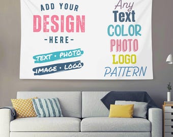 Custom Wall Tapestry Multiple Sizes Horizontal or Vertical Backdrop Personalized Fabric Banner Any Color Photo Image Logo Pattern