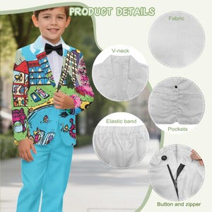 Kids Custom Suit Jacket and Pants 2 Piece Set Personalized Youth Blazer & Slacks Combo for Boys or Girls Any Color Logo Image Photo Pattern image 5