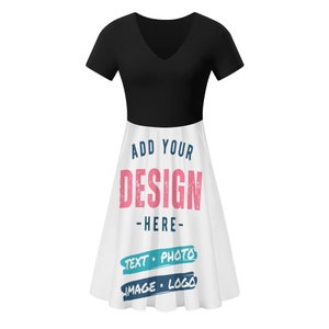 Frauen Custom Kleid mit V-Ausschnitt Schwarzes Top Rüschen Sommerkleid Personalisierter Rock Jede Farbe Text Logo Bild Foto Bild 6