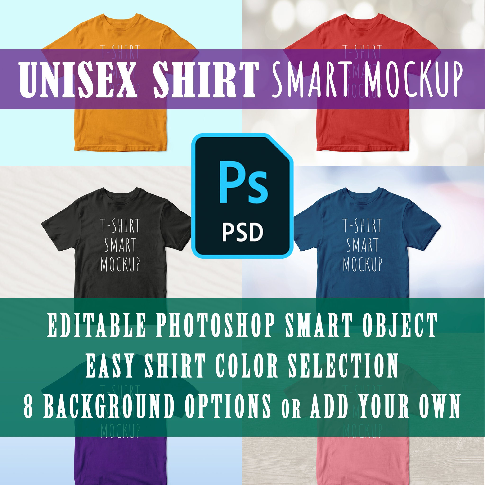 PSD Realistic Shirt Mockup, Editable Photoshop Smart Object, Free Backgrounds, Real Generic Unisex, Instant Digital Download, Commercial Use