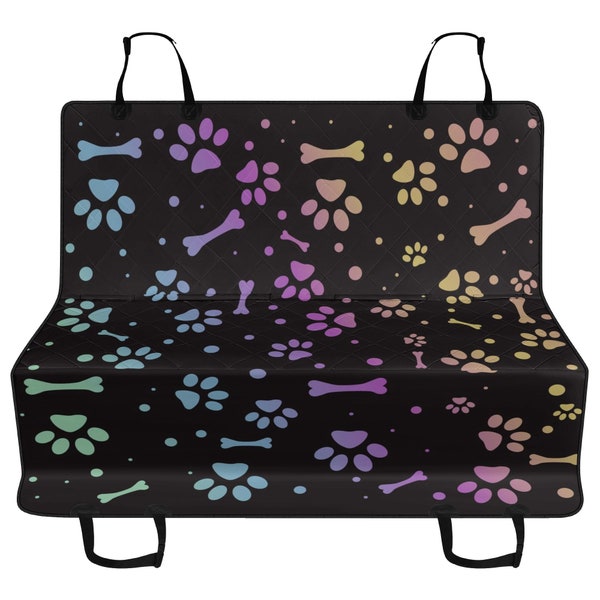 Rainbow Dog Bone Car Seat Covers Pet Hammock Back Seat Protector Animals fits Cars Trucks Vans SUV's Perfect gift for new Car or Dog Owner