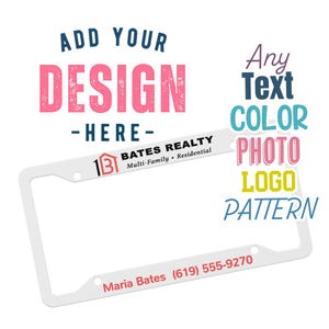 Moldura de placa de carro personalizada, acessórios personalizados para carro, projete sua própria placa de carro personalizada com texto, foto, imagem, logotipo, padrão, presente