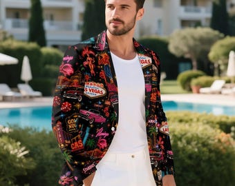 Vegas Blazer Casino Jacket, Novelty Costume Sport Coat, Retro Cosplay Party Outfit for Men Women, Poker Night Gift