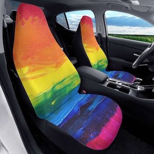 Rainbow Car Seat Covers for Vehicle Womens Auto Accessories SUV Truck Van Seat Protectors Universal Fits Most Bucket Seats New Driver Gift
